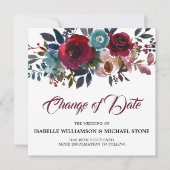 日付変更 ワインレッド フラワーのブーゲンビリア ウェディング 招待状 (正面)