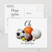 日付変更・延期・中止のお知らせカード　楽しいスポーツボール 案内ポストカード (正面/裏面)