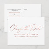 日付変更 現代 ローズゴールド スクリプト 案内ポストカード (正面/裏面)
