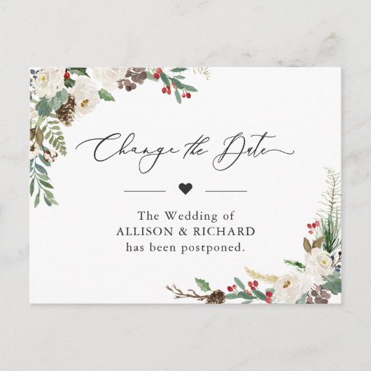 日付変更　素朴な冬の花　延期 ポストカード (正面)