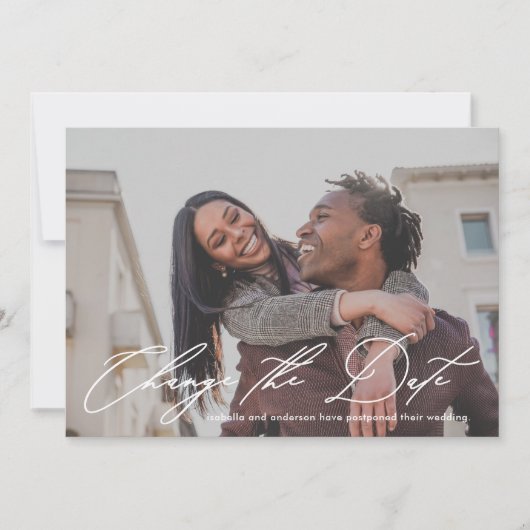 日付変更 結婚延期 ウェディング カリグラフィー フォト 案内状 (正面)