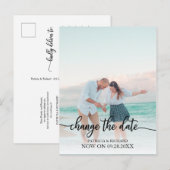 日付変更 結婚式延期 ブラックスクリプト ポストカード (正面/裏面)
