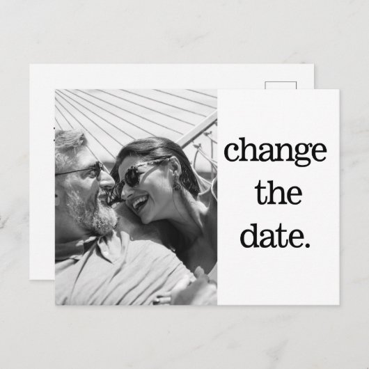 日付変更 黒白写真 シンプルウェディング ポストカード (正面/裏面)