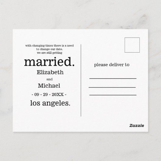 日付変更 黒白写真 シンプルウェディング ポストカード (裏面)