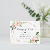 日付幾何学的エレガント赤面ピンクフローラの変更 ポストカード (スタンド正面)