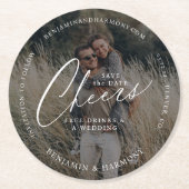 日付応援の保存Free Drinks & A結婚の写真 ラウンドペーパーコースター (正面)