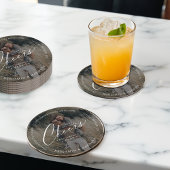 日付応援の保存Free Drinks & A結婚の写真 ラウンドペーパーコースター