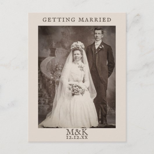 日付招待状結婚のカップル葉書の保存 インビテーションポストカード (正面)