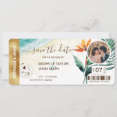 日付搭乗券ワールドマップビーチ写真を保存 招待状 (正面)