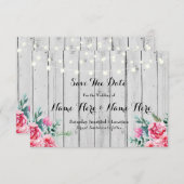 日付木製の赤く素朴な花ライト招待を救って下さい セーブザデート (正面/裏面)