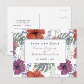 日付水色の熱帯花ハイビスカスを保存 ポストカード (正面/裏面)