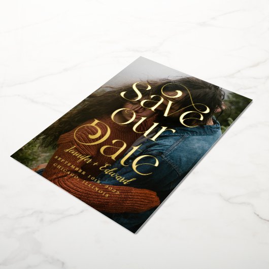 日付渦巻形の区分タイポグラフィの保存 箔招待状 (回転した状態)