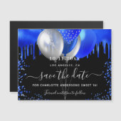 日付磁石を保王室の存する甘い16ブラックブルー マグネット招待状 (正面/裏面)