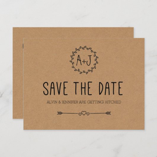 日付素朴の保存/クラフト紙日付の保存 案内ポストカード (正面/裏面)