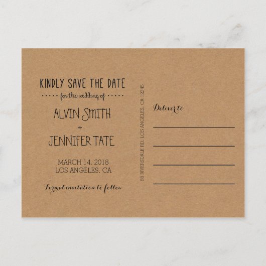 日付素朴の保存/クラフト紙日付の保存 案内ポストカード (裏面)