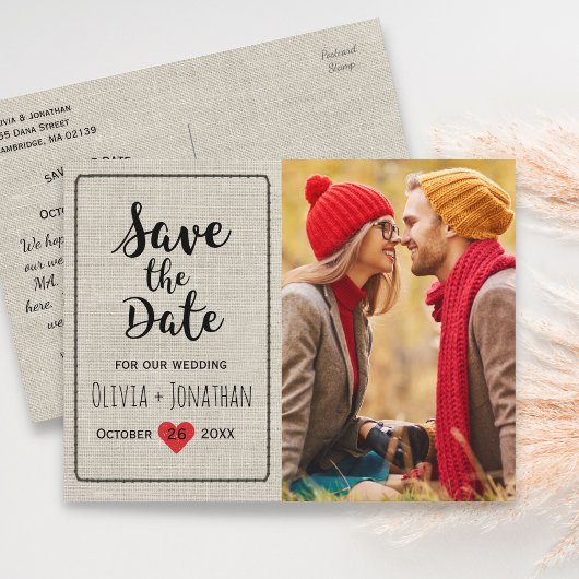 日付素朴の保存 |ヴィンテージ魅力的ハート 案内ポストカード