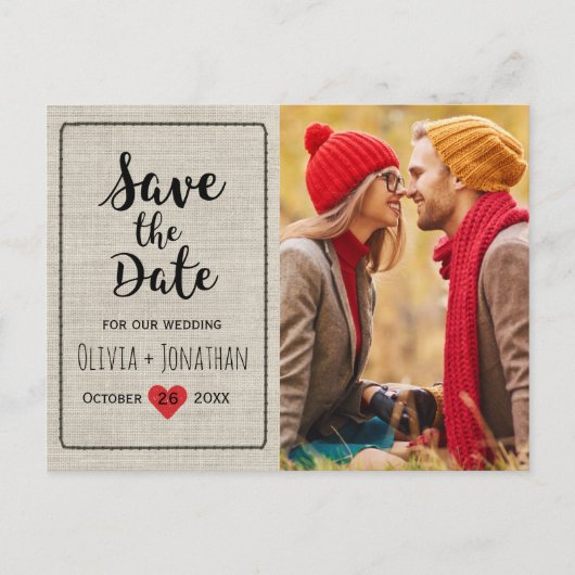 日付素朴の保存 |ヴィンテージ魅力的ハート 案内ポストカード (正面)