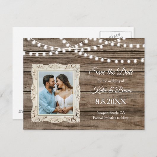 日付素朴はがきを保存するWood & String Lights 案内ポストカード (正面/裏面)