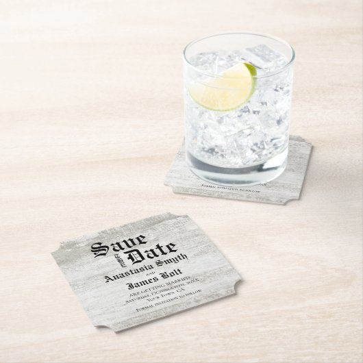 日付素朴を保存して漂白された木材の結婚式 ペーパーコースター (インサイチュ)