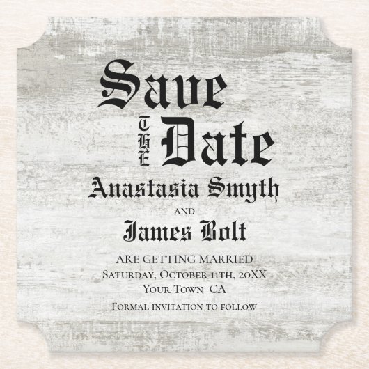 日付素朴を保存して漂白された木材の結婚式 ペーパーコースター (正面)