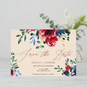 日付素朴を除くブルゴーニュ海軍フローラ結婚式 箔招待状 (立ち正面)
