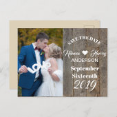 日付素朴を除く木目納屋の結婚式 案内ポストカード (正面/裏面)