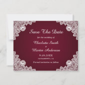 日付素朴カードを保存するレースBurgundy結婚式 セーブザデート (正面)