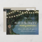 日付素朴カードを保存する彫りオークの木の結婚式 案内ポストカード (正面/裏面)