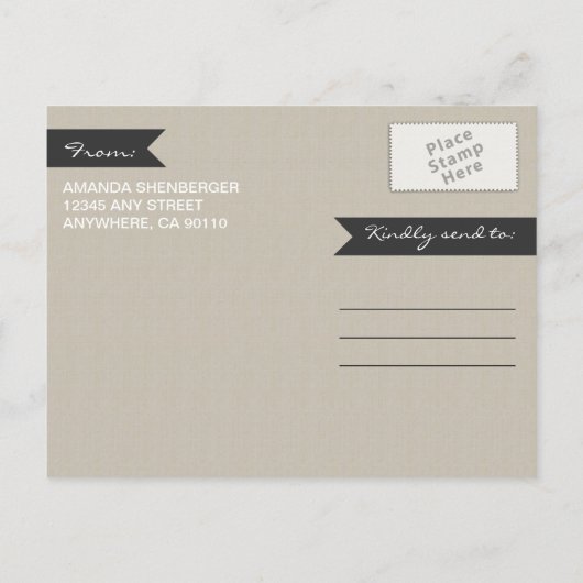 日付素朴カードを保存する彫りオークの木の結婚式 案内ポストカード (裏面)