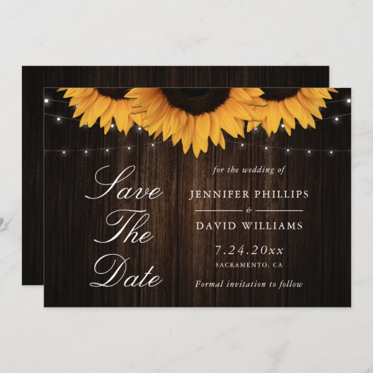 日付素朴カードを保存する木のひまわり セーブザデート (正面/裏面)