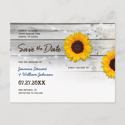 日付素朴招待状の保存 |ひまわり材 案内ポストカード (裏面)