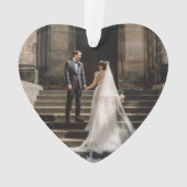 日付結婚したと写真が背面にある初めてのクリスマス オーナメント (裏面)