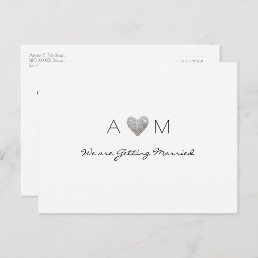 日付結婚の招待状を保存するためのラブのはがき 案内ポストカード (正面/裏面)