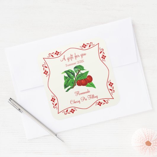 日付自家製さくらんぼパイ充填ファンシーギフトラベル スクエアシール (封筒)