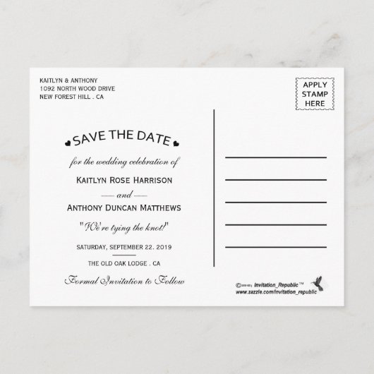 日付航海のを保存する灯台の結婚式 案内ポストカード (裏面)