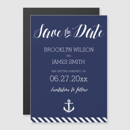 日付航海のを保存する磁気ウェディングストライプ マグネット招待状 (正面/裏面)