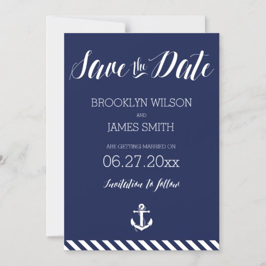 日付航海のを保存する磁気ウェディングストライプ マグネット招待状 (正面)