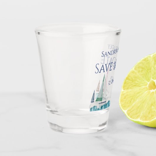 日付航海の帆船を除く沿岸の結婚式 ショットグラス (左)