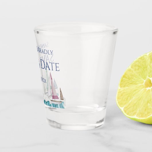 日付航海の帆船を除く沿岸の結婚式 ショットグラス (右)
