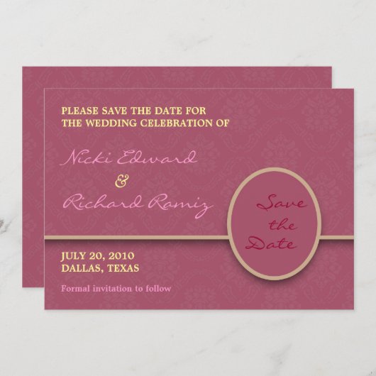 日付花の紫色の平らなカードを救って下さい セーブザデート (正面/裏面)