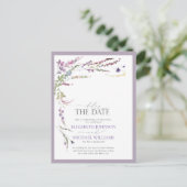 日付薄紫ラベンダーフローラ結婚の 案内ポストカード (スタンド正面)