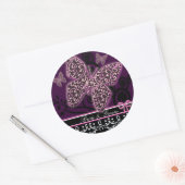 日付蝶の渦巻きピンク黒と白を保存 ラウンドシール (封筒)