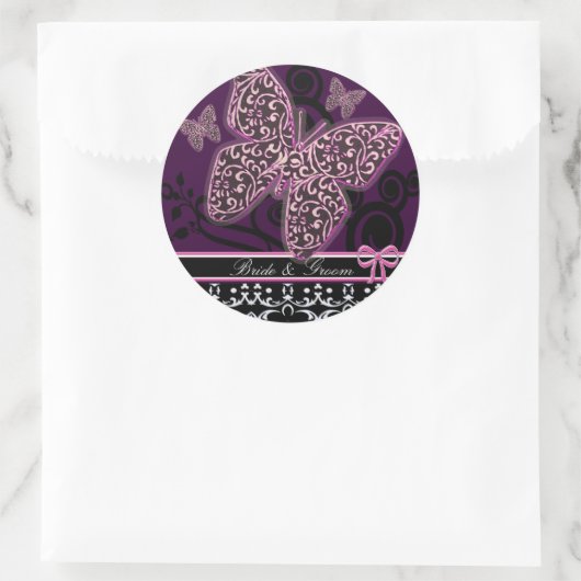 日付蝶の渦巻きピンク黒と白を保存 ラウンドシール (バッグ)