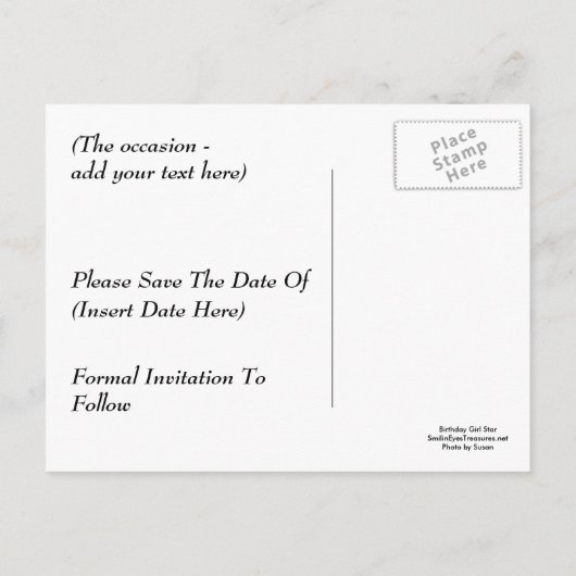 日付誕生日の女の子はがきを保存おもしろいする 案内ポストカード (裏面)