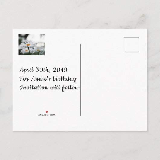 日付誕生日の発表葉書の保存 案内ポストカード (裏面)