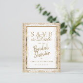 日付金ゴールドと白の保存 – ブライダルシャワー 案内ポストカード (スタンド正面)