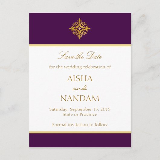 日付金ゴールドと紫はがきを保存 案内ポストカード (正面)