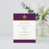 日付金ゴールドと紫はがきを保存 案内ポストカード (スタンド正面)