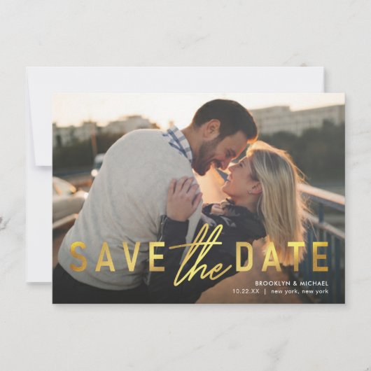 日付金ゴールドのお知らせを保結婚存します 招待状 (正面)