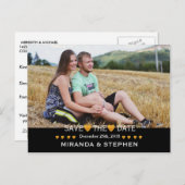 日付金ゴールドのハートモダンの結婚写真を保存 案内ポストカード (正面/裏面)